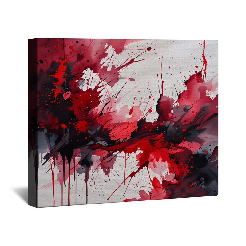 "Red Splatter" sur toile tendue avec châssis - Décoration murale abstraite en plusieurs tailles, 16 po x 16 po