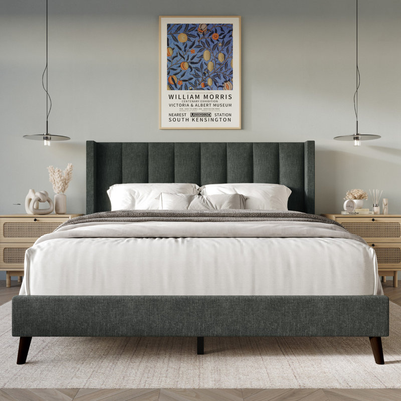 Bralee Upholstered Wingback Bed, Charcoal Gray, King