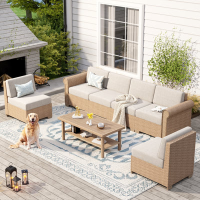 Rattan 6 - Person Seating Group with Cushions
