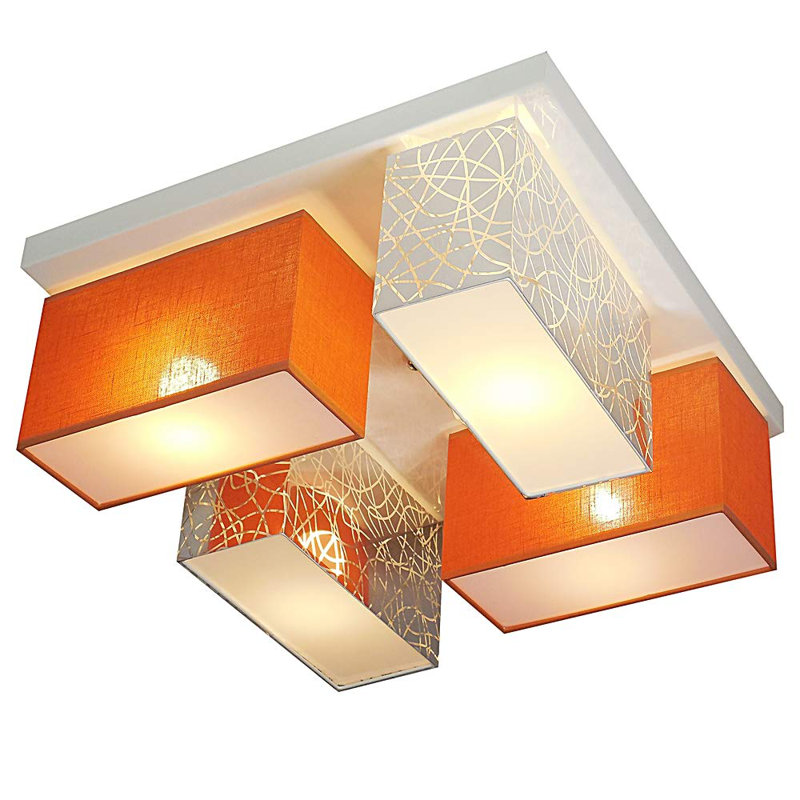 Pasko Fabric Semi Flush Mount, Silver and orange
