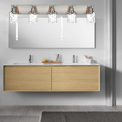 Industrial Wall Sconce Lighting With Hammered Glass Shade, Brushed Nickel Vanity Light Fixture For Bathroom, Porch, And Mirror Mount