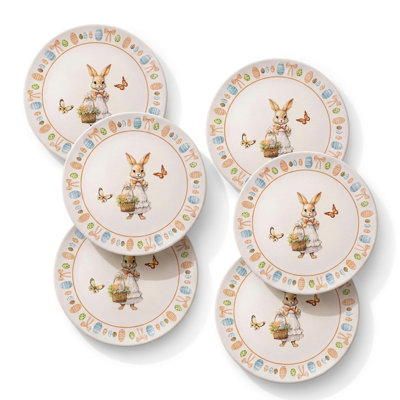 6 Piece Bunny and Butterflies Dessert Plate Set
