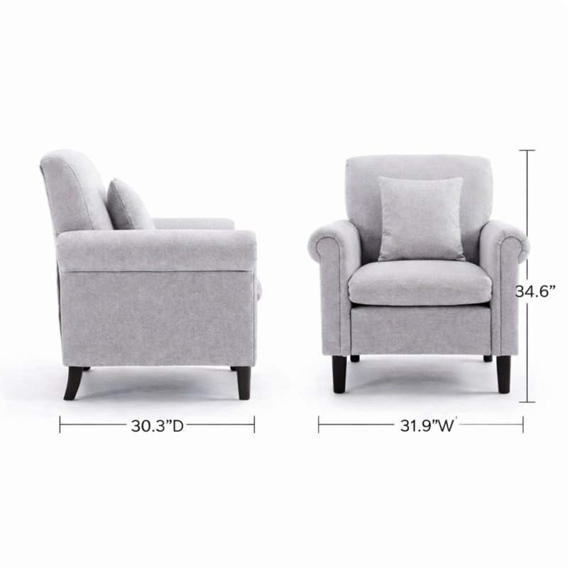 Fauteuil d'appoint rembourré avec coussin, Gris