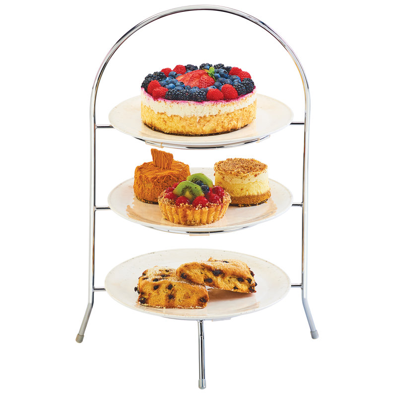 Iron Three Tier Chrome Bowl And Plate Display - 11 3/4" X 11 3/4" X 20"