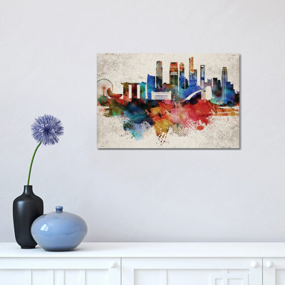 Singapore Abstract Skyline 1 Piece Wrapped Canvas Wall Art