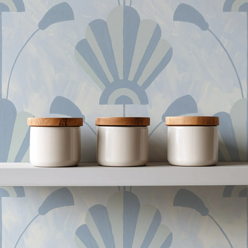 Fanflower - Wallpaper, Powdered Blue Gold, Faux Grasscloth