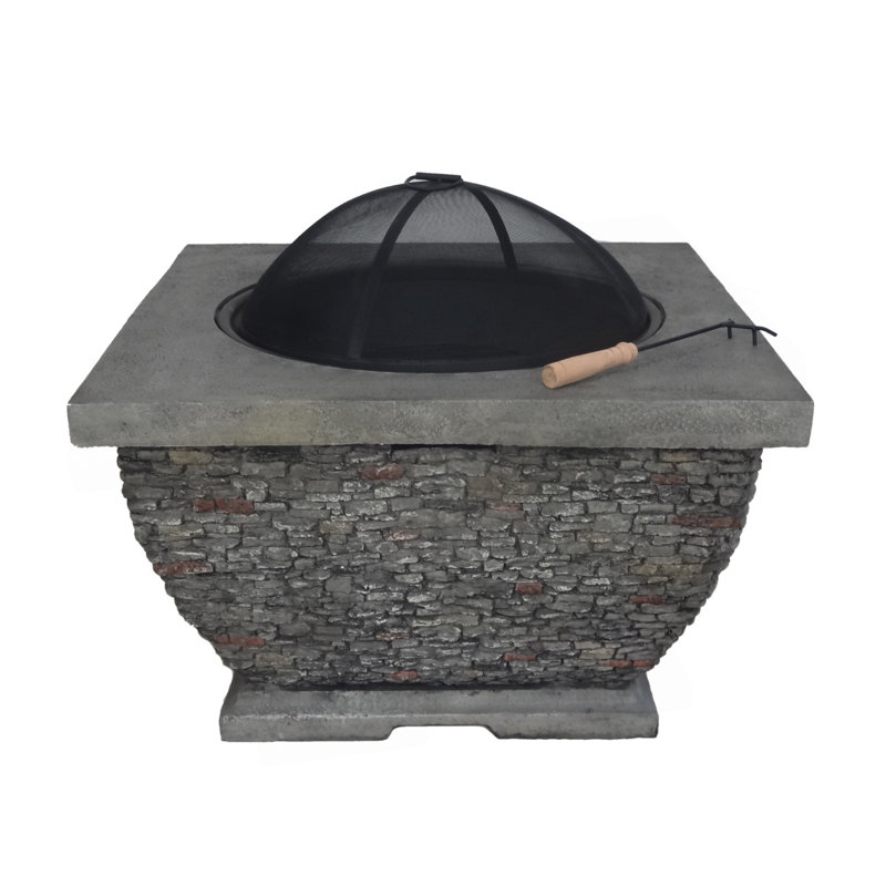 32"  Mgo Light-Weight Concrete Wood Burning Square Fire Pit, Grey