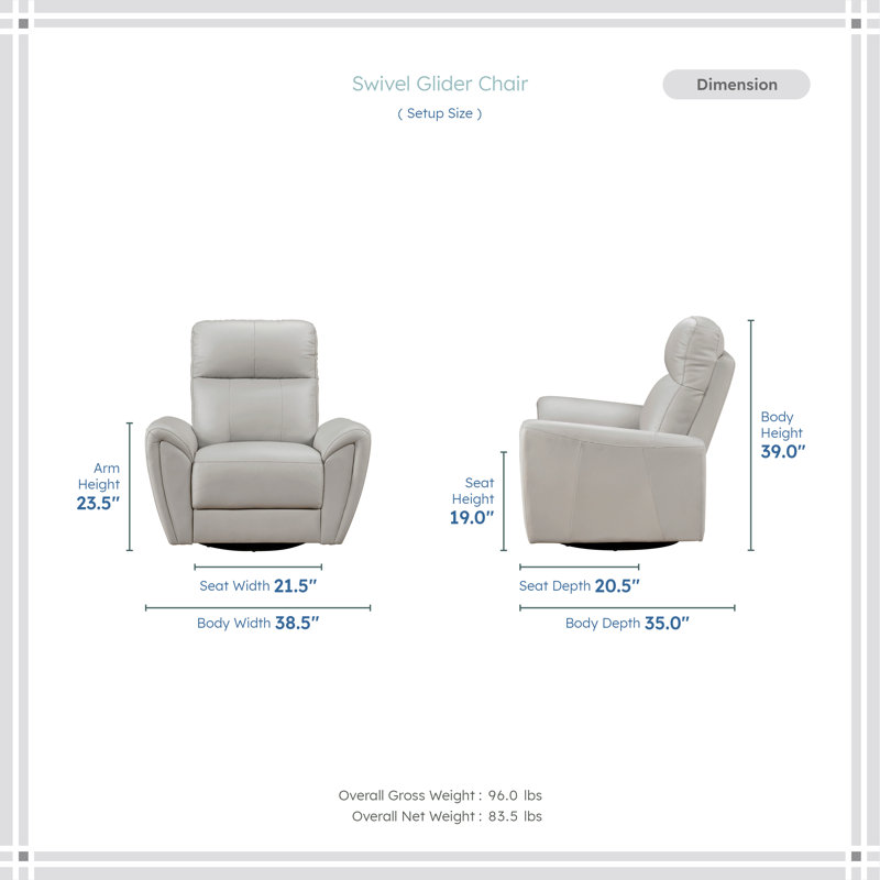 Fauteuil oscillant pivotant moderne et contemporain de 38,5 po de Shandal avec cuir fleur, pivot à 360 degrés, ressorts en mousse