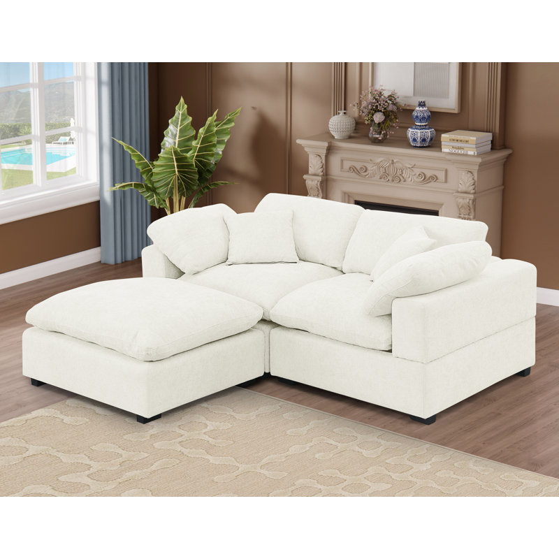 Canapé rembourré 3 pièces 79,6 "avec repose-pieds Caylob, Chenille beige