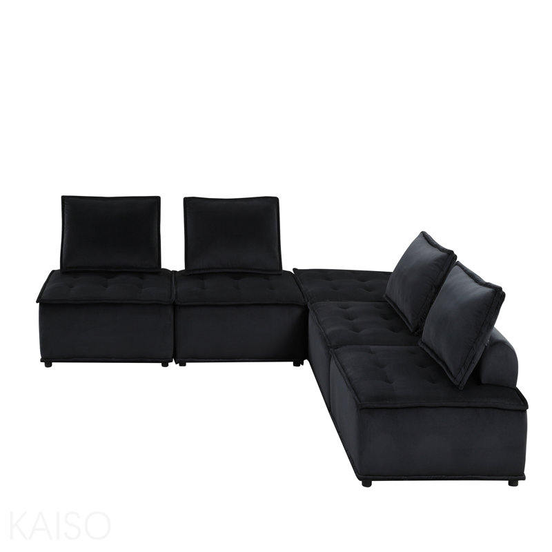 Basic Sectional Sofa, 160" Velvet 5 Pc  Sofa Ottoman