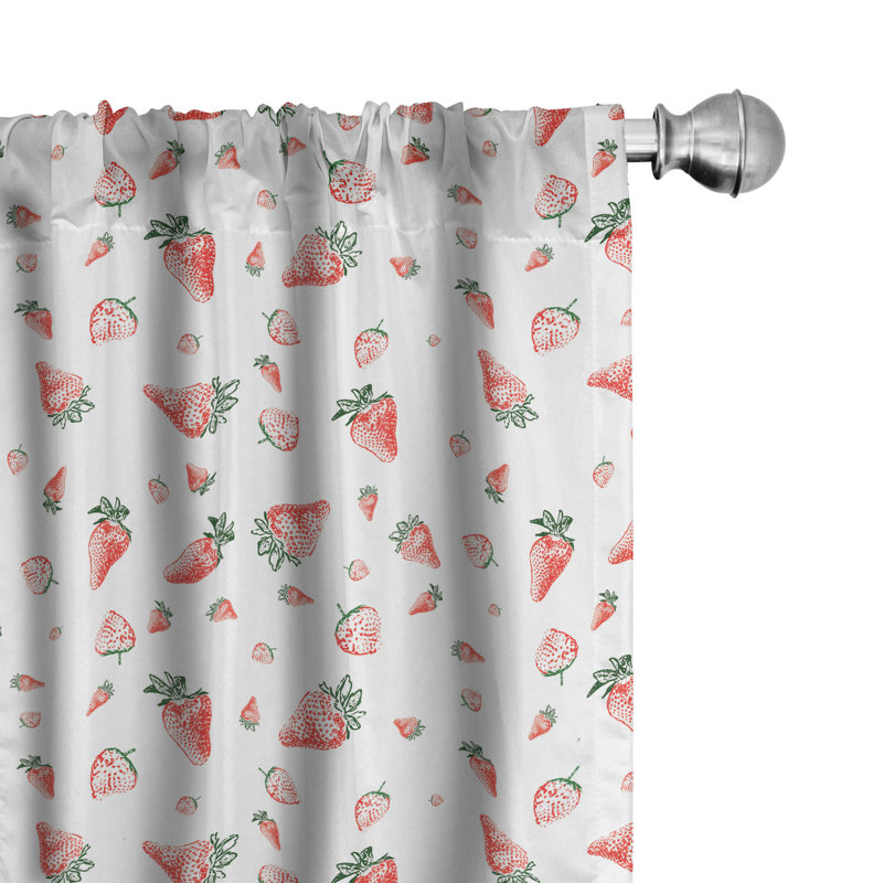 Strawberry Print Semi-Sheer White Microfiber Curtain Panels, 28" x 63" Set of 2