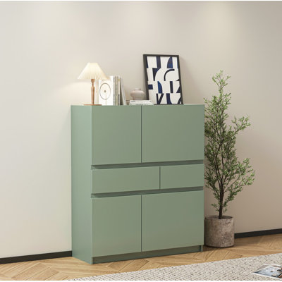 armoire de rangement en bois avec 4 portes et 2 tiroirs