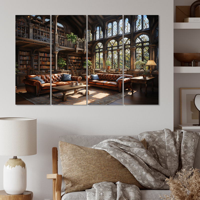 Bibliothèques littéraires, havre de paix sur toile, 4 pièces