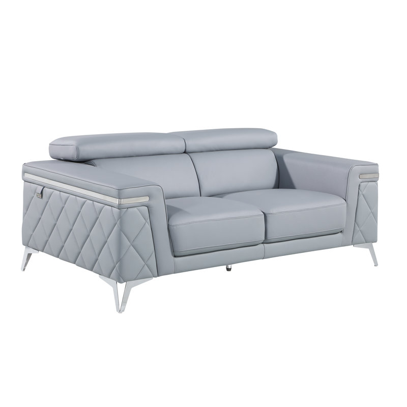 Causeuse en cuir véritable 70 po Belleville, Bleu