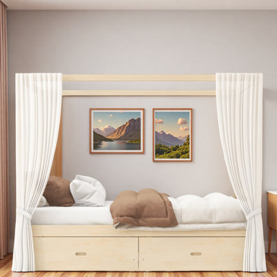 Wooden Canopy Bed With Storage Drawers