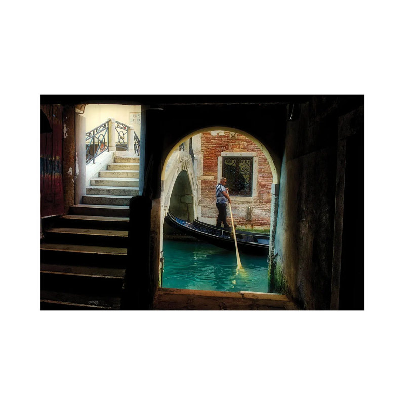 Gondolier Navigates Through a Venice Canal 1 Piece Wrapped Canvas Wall Art, 20.32 cm H x 30.48 cm W