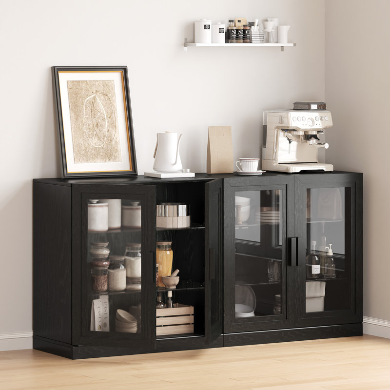 Wood Sideboard Storage Buffet 2 Doors Buffet Cabinet, 31" H x 62" W x 16" D, Black