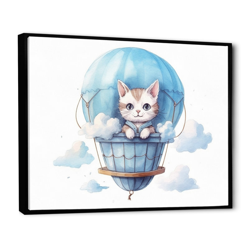 «Nursery Kitten Cuddles I», reproduction sur toile, Cadre flottant noir, H 30 po x l 40 po x P 1,5 po