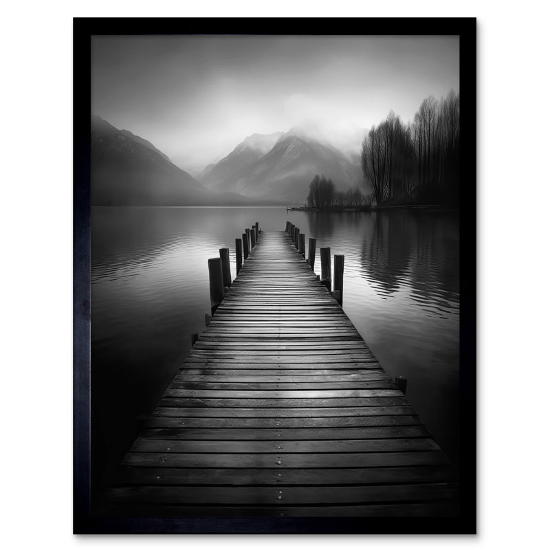Gattilier Lake Pier Mountain Landscape Black And White Photo - Single Picture Frame Print