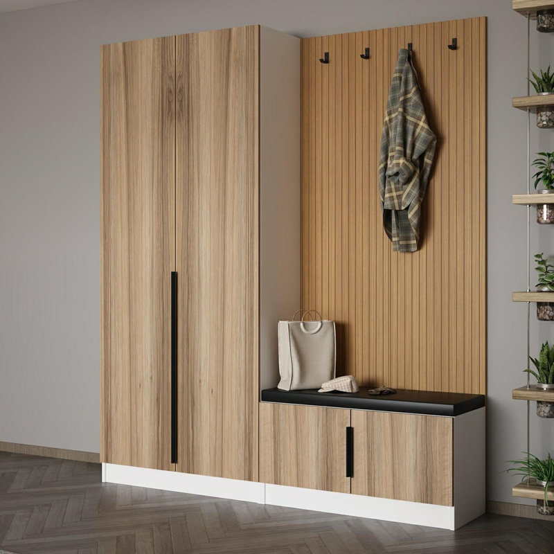 Modern Hall Stand with Walnut Finish, 70.9 x 82.7 x 13.8 inches | 100% Melamine Coated Particle Board, Thickness: 0.7 inches | Stylish Storage Solution for Entryway & Hallway, Durable & Elegant Design