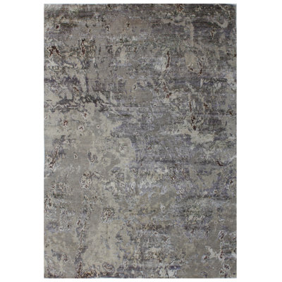 Odyssey Post Modern Organic Abstract Pink Lilac Purple Taupe White Silver Hand-Knotted Wool/Silk Designer Area Rug / Rug