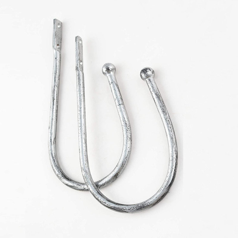  Ensemble de 2 attaches à rideaux en métal pour panneaux de porte avec petits embouts sphériques (noir argent brossé patiné)