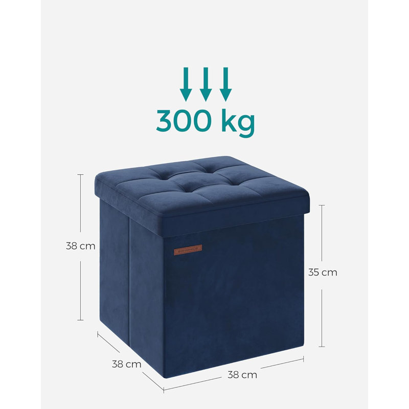 Ruy 38cm Wide Tufted Square Solid Colour Footstool Ottoman with Storage, Blue