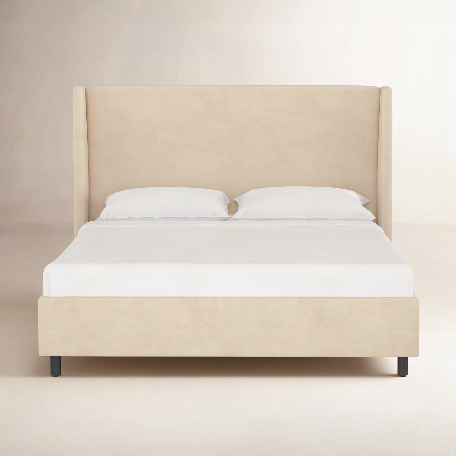 Tilly Linen Upholstered Wingback Bed, Full, Classic Pearl Performance Velvet