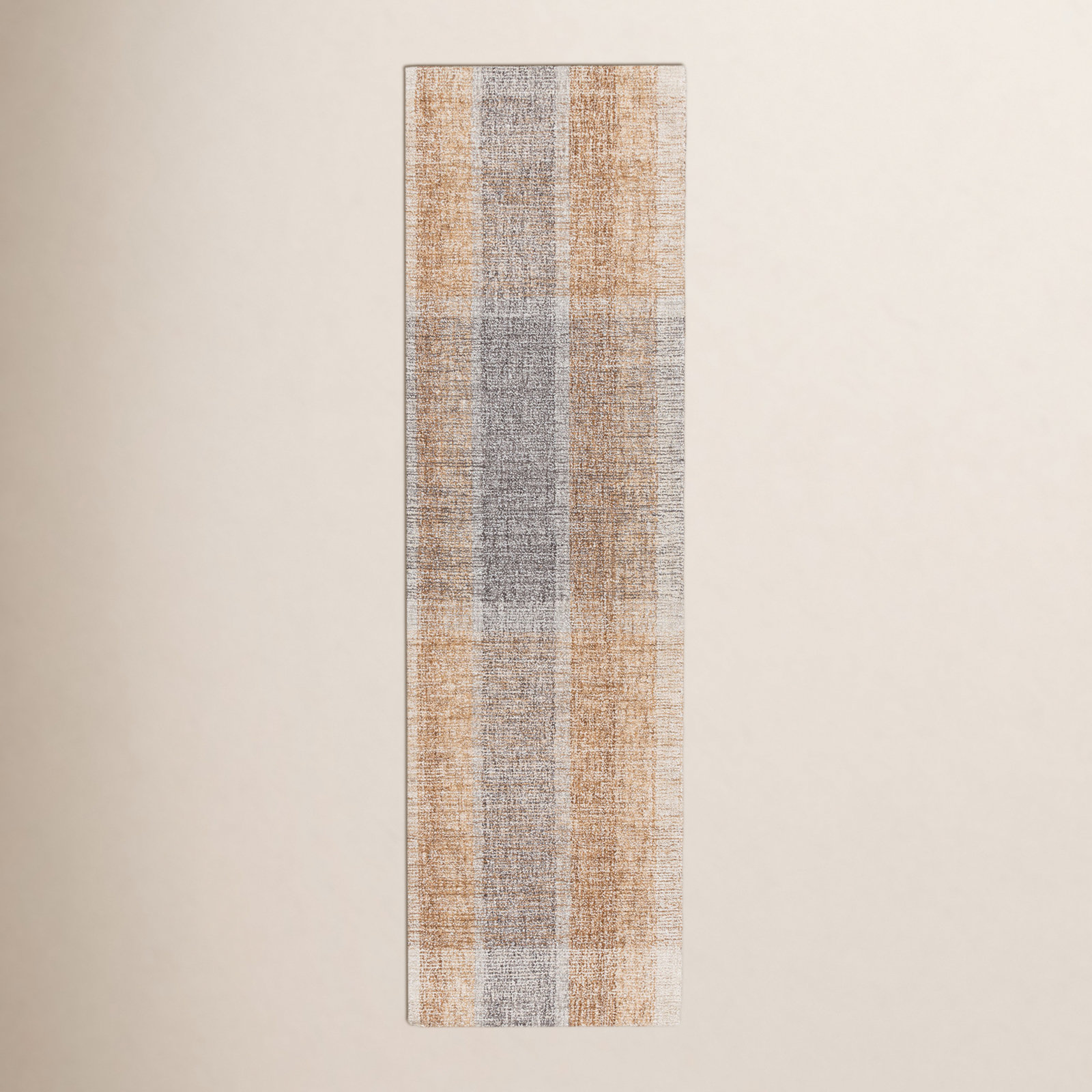 Light Brown Blue Hand-Tufted Geometric Wool Rug, Runner 2'3" x 8'