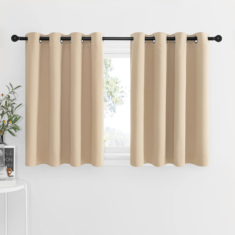 Blackout Small Window Valances, Rustic Farmhouse Curtains Grommet Top Thermal Insulated Window Drapes for Kitchen/Bathroom/Basement, 2 Panels.
