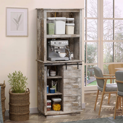 Buffet de cuisine autoportant rustique avec huche, armoire de rangement avec porte de grange coulissante