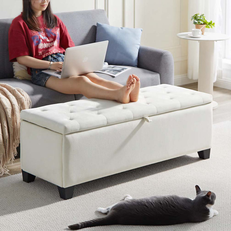 Banc rembourré en tissu avec 4 pieds, Beige