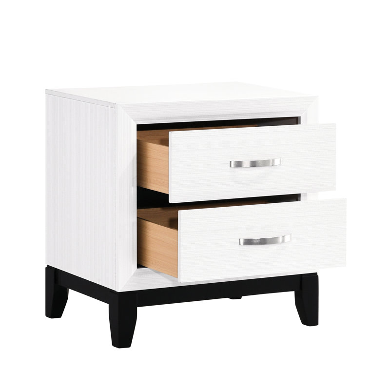 Commode 2 chambres à coucher pour table de chevet moderne contemporaine - finition blanche avec poignées de bar polies