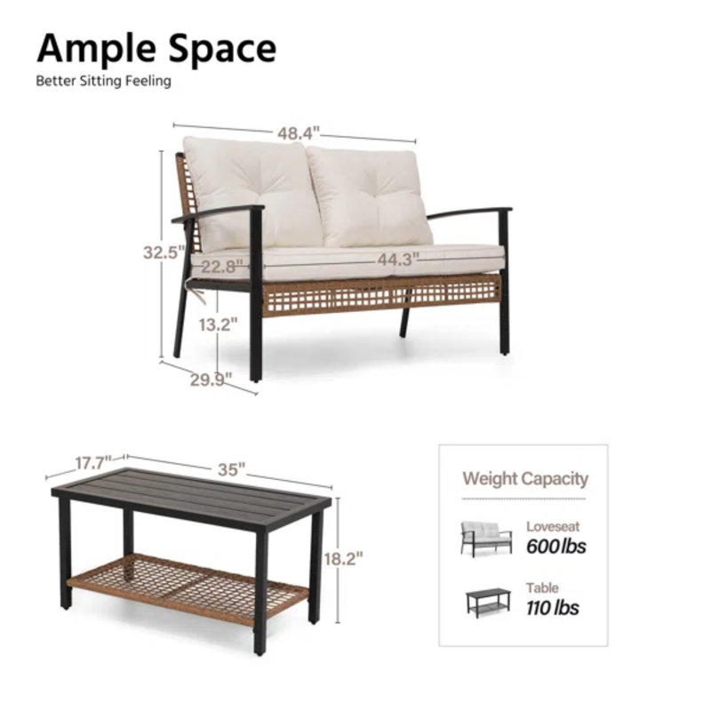 4-piece Patio Conversation Set With Rocking Chairs And Storage Coffee Table For Backyard