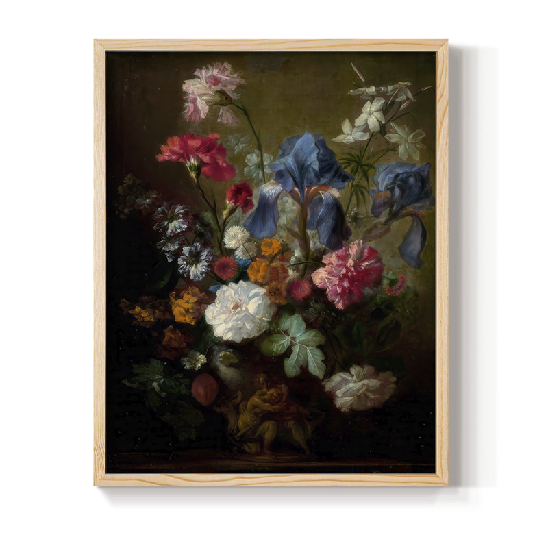 Demure Dutch Floral I, reproduction encadrée - bois massif, Naturel, H 11 po x l 9 po