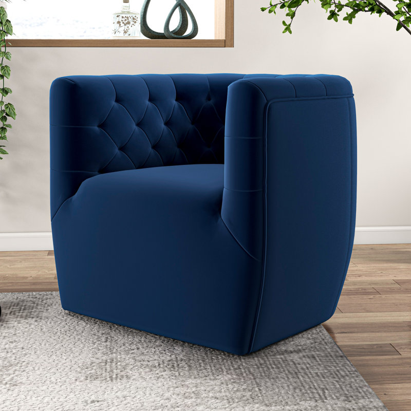 Quinton Upholstered Swivel Accent Chair, Dark Blue Velvet