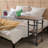 Industrial C-Shaped Mobile Rolling Sofa Side Table With 3-Tier Storage Shelving, Adjustable Height