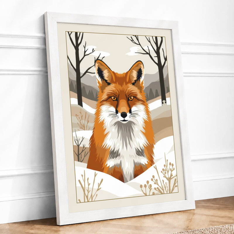 Fox in Winter Modern - Framed Print, A3 - 42.0 x 29.7 cm, White