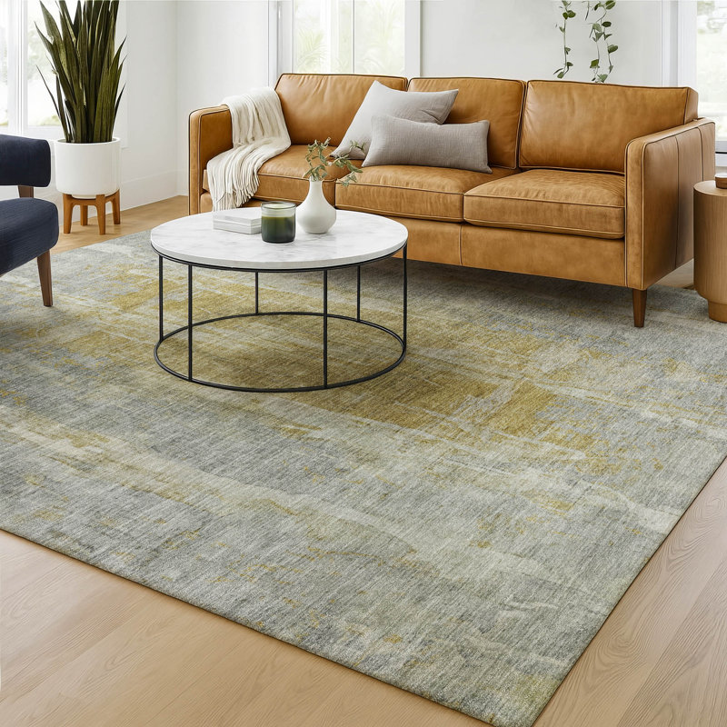 Premium Machine Washable Mayfield AMF2309 Abstract Rug, Pewter, 5' x 7'6"