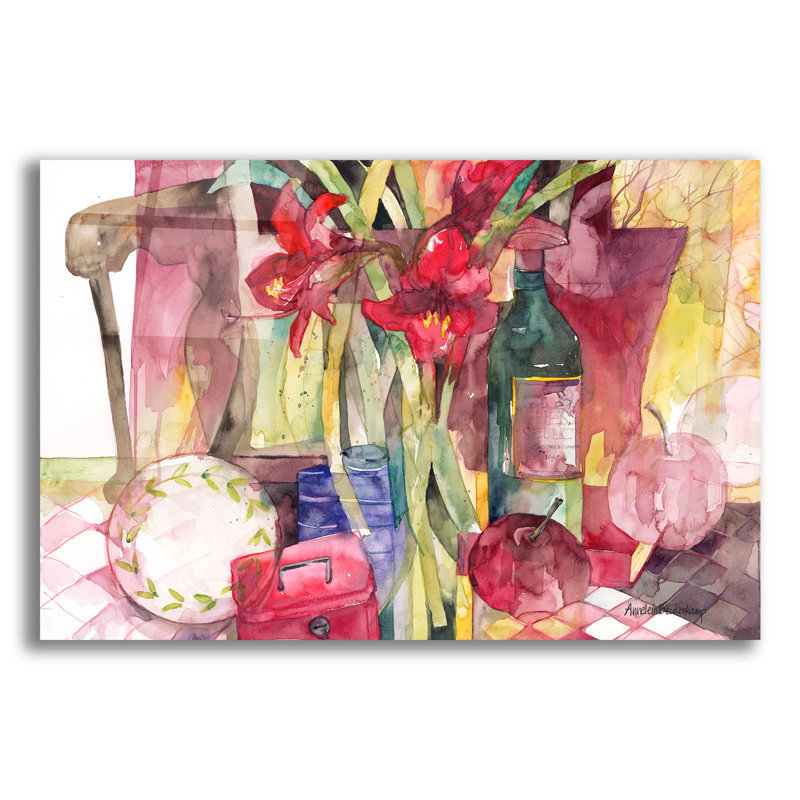«Red Amaryllis» par Annelein Beukenkamp, art mural en verre acrylique, H 16 po x l 24 po x P 0,2 po