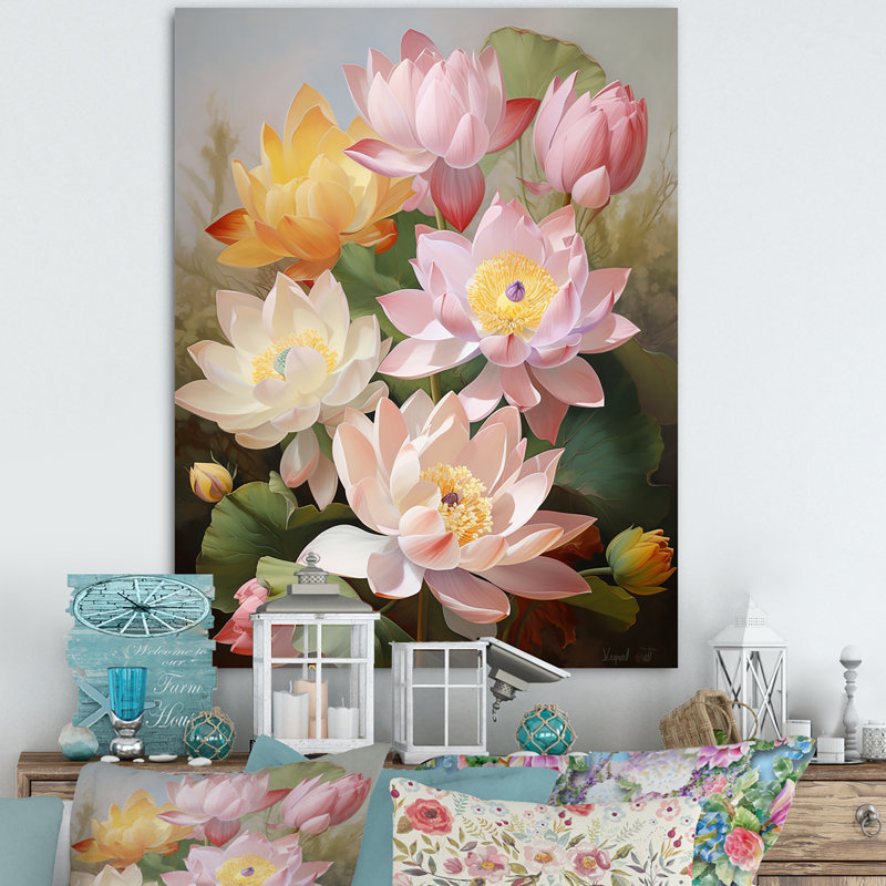 Lotus Exquis Bouquet sur toile, H 20 po x l 12 po x P 1 po, Toile tendue