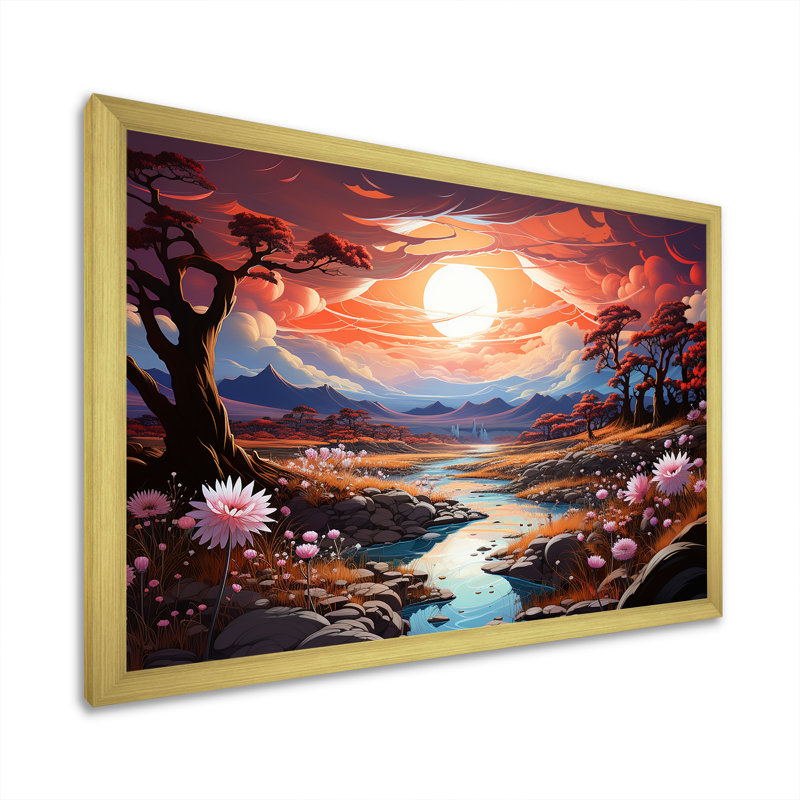 Kawaii Paries Landscape at Sunset I, H 24 po x l 32 po x P 1 po, Cadre doré simple