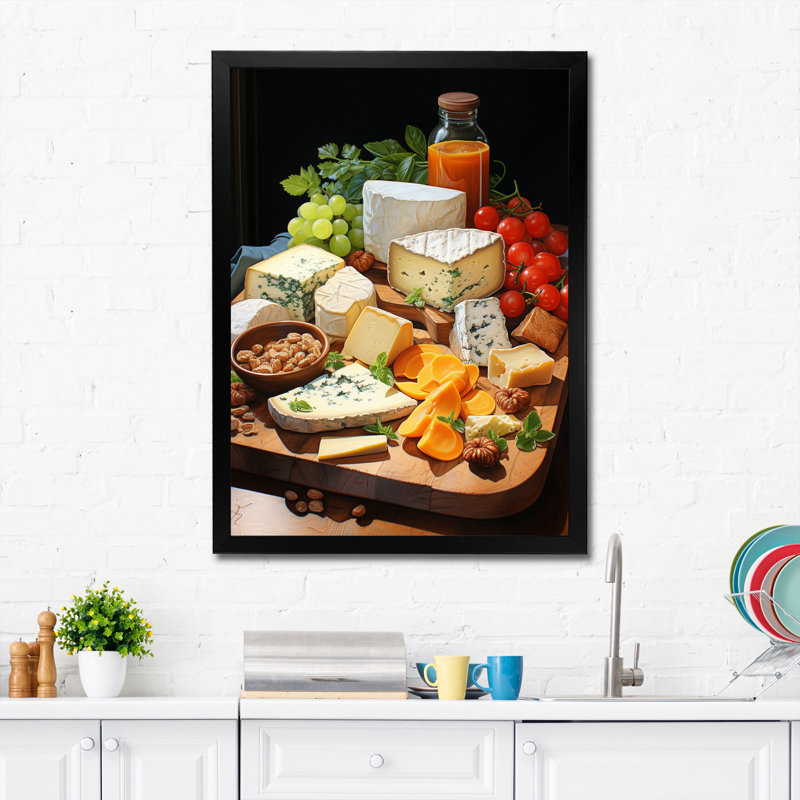 Food Gourmet Cheese Board II - Impressions encadrées pour la cuisine, Cadre simple noir, H 20 po x l 12 po x P 1 po