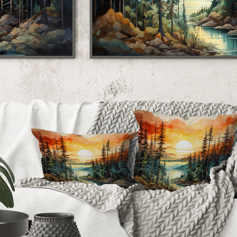 Coussin Pine Tree Sunset Glow II