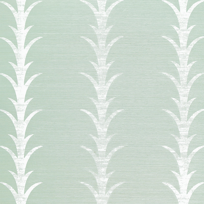 Schumacher x Celerie Kemble Acanthus Stripe Sisal Wallpaper, Seaglass and Chalk