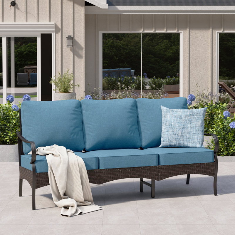 Canapé d'extérieur en métal 76 po avec coussins, Denim Blue