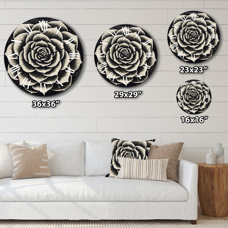 Minimal succulent en noir et blanc - horloge murale succulente, Très grand