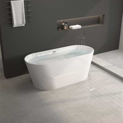 59"" X 29.5"" Freestanding Acrylic Bathtub, Stand Alone Soaking Tub, Glossy White Acrylic, Toe-Tap Chrome Drain, Cupc Certified -  yenlacy