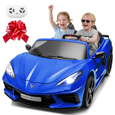 Blue Chevrolet Corvette C8 24V Kids Ride-On UTV Car with 4-Wheel Drive, Remote Control, MP3, Bluetooth, USB, LED Headlights, Dual Seats, and Rear Suspension