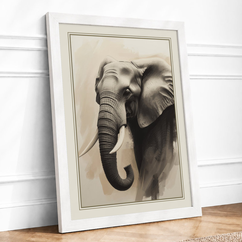 Elephant in Dignity Realism - Framed Print, A1 - 84.1 x 59.4 cm, White
